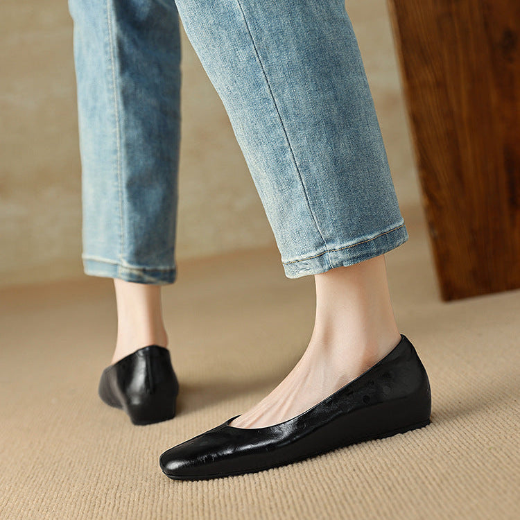 Zapatos planos Roma de cuero genuino con punta cuadrada