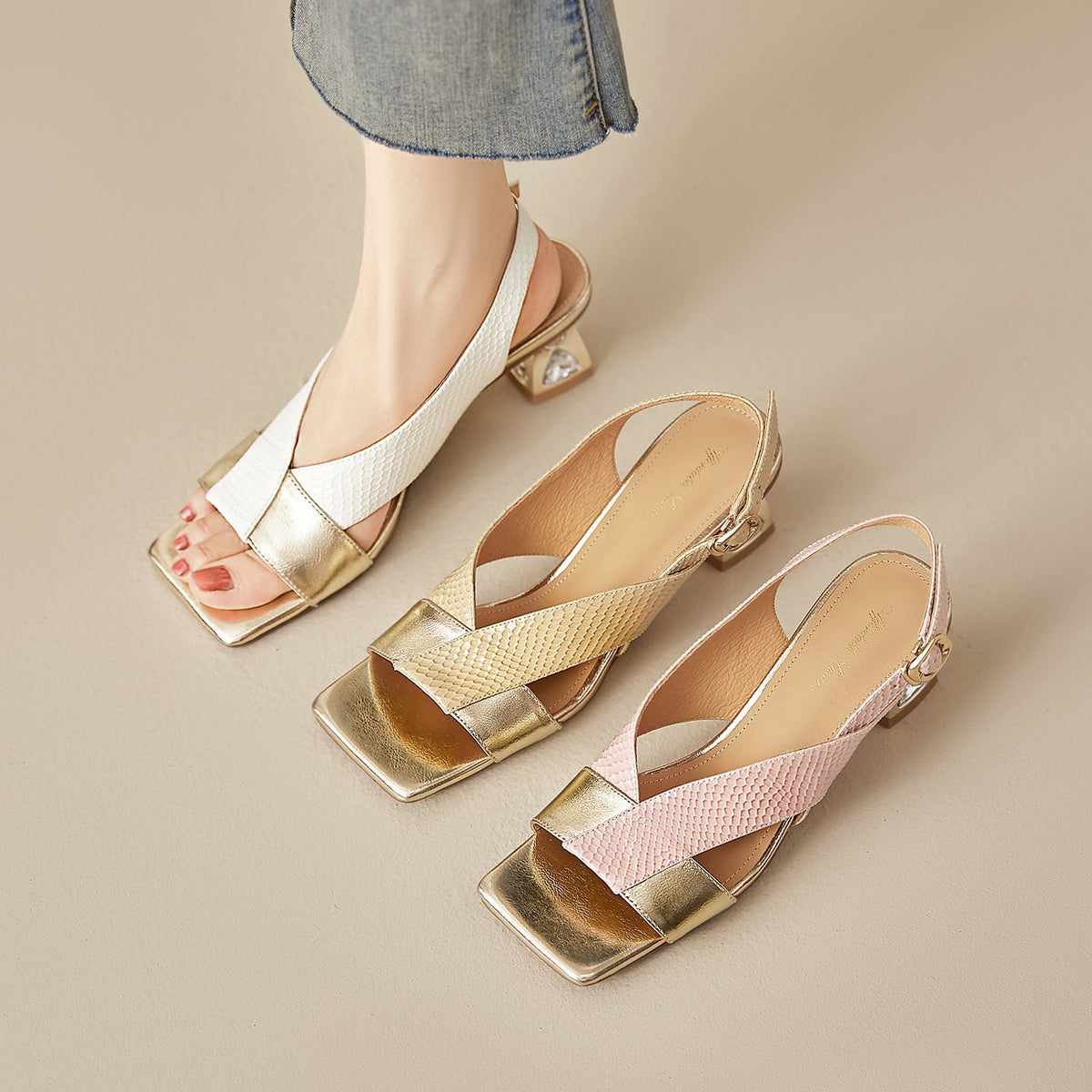 Rovia Slingback-Sandalen aus echtem Leder