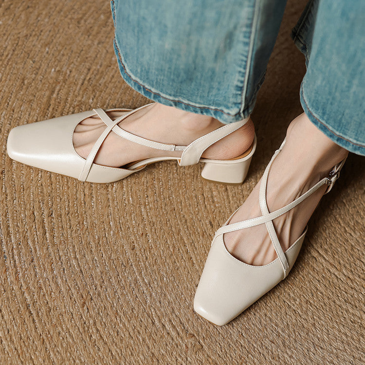 Klea slingback-högklackar i äkta läder med korsande remmar