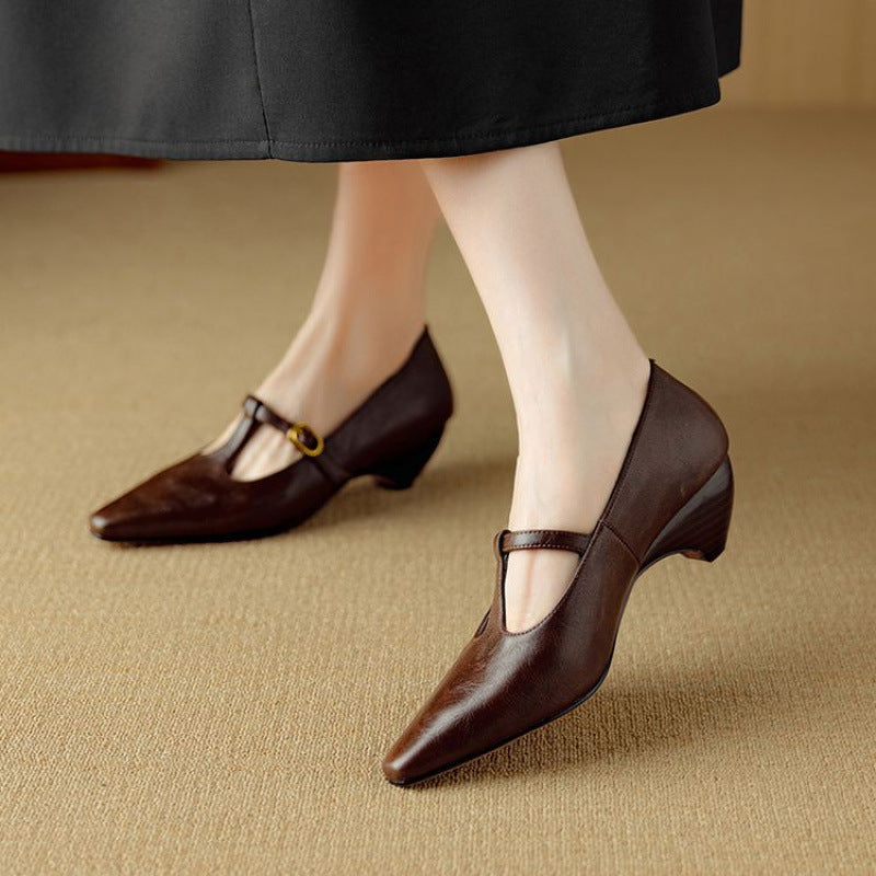 Zuri Mary-Jane-Pumps aus echtem Leder mit T-Riemchen