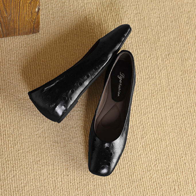 Zapatos planos Roma de cuero genuino con punta cuadrada