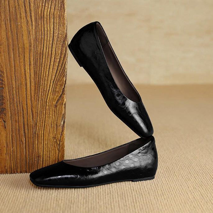 Zapatos planos Roma de cuero genuino con punta cuadrada
