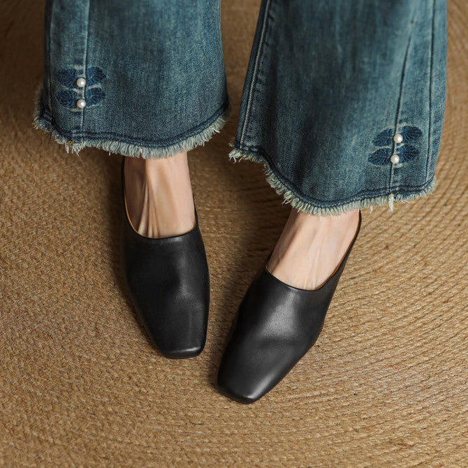Mules Rexa de cuero genuino con punta cuadrada