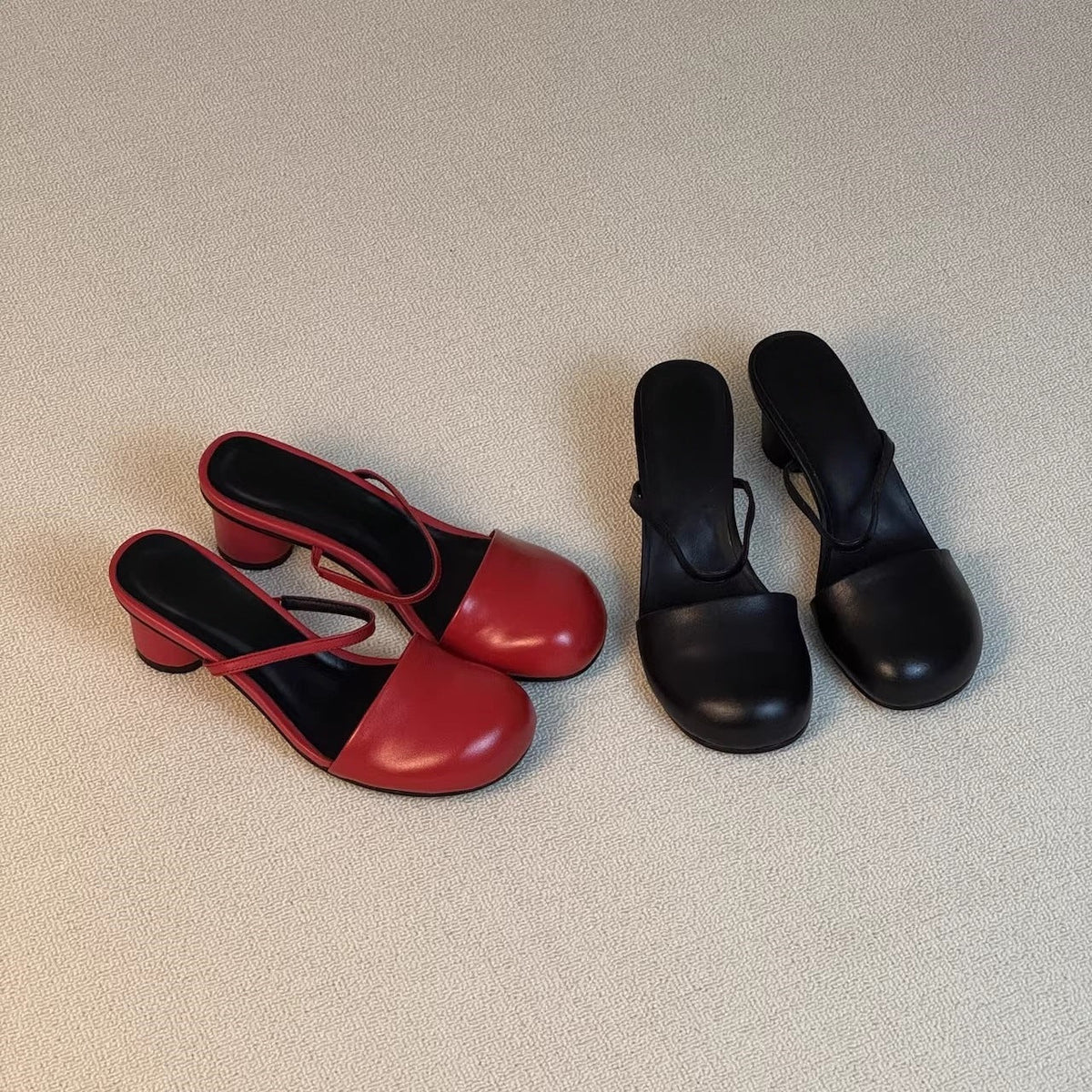 Olara Mules mit Absatz aus echtem Leder und runder Zehenpartie