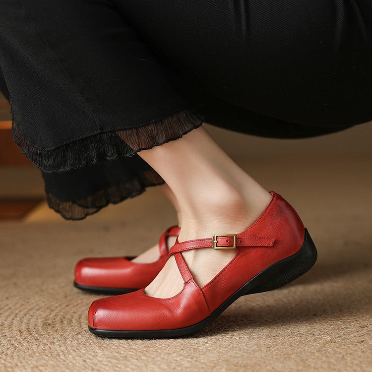 Gisel flache Schuhe aus echtem Leder mit gekreuzten Riemen