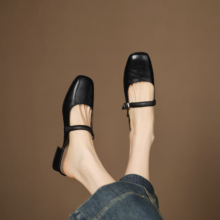 Mules Mary Jane de cuero genuino Novie