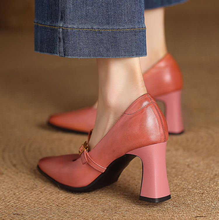 Zapatos de tacón Elodie de piel auténtica con tira en T