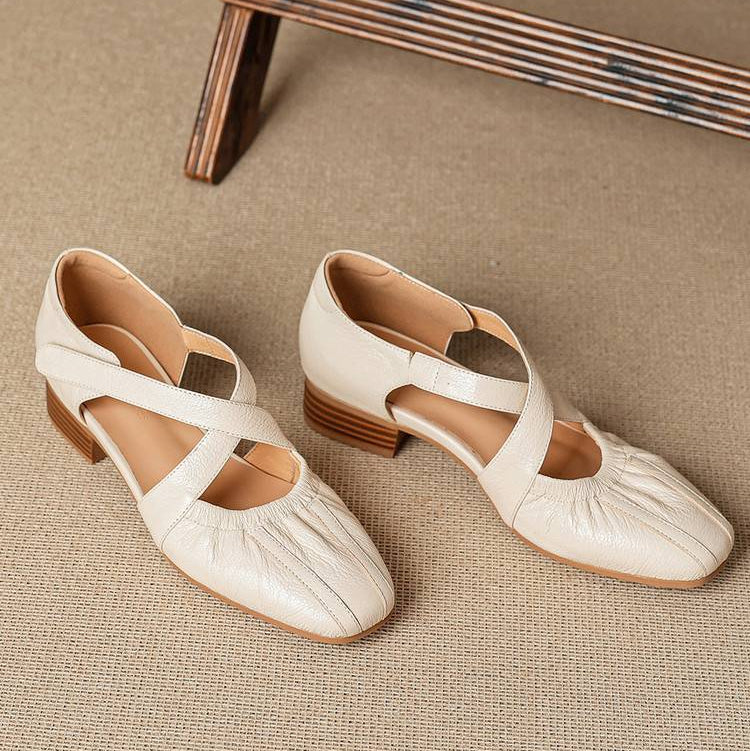 Chaussures plates Odie en cuir véritable à bride croisée
