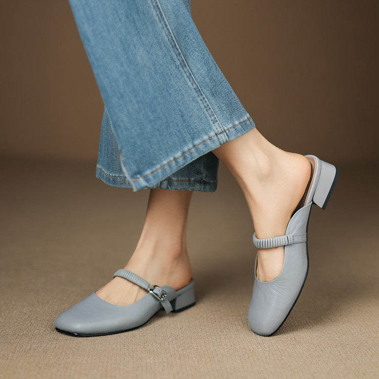 Mules Mary Jane de cuero genuino Novie