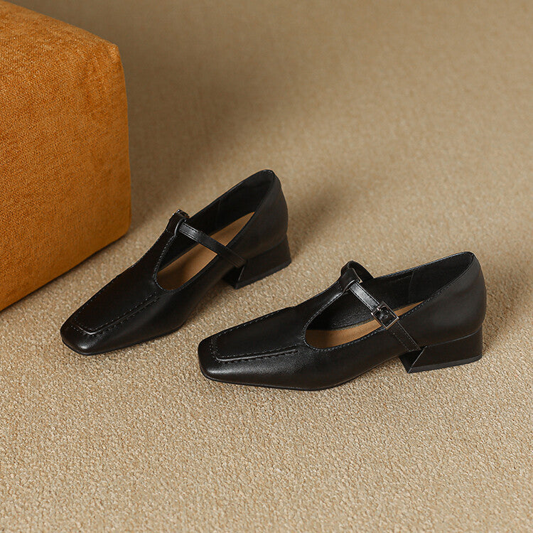 Escarpins Mary Jane Velora en cuir véritable à bout carré
