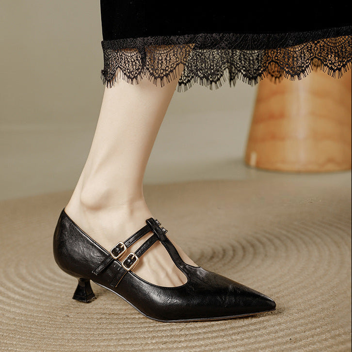 Mirel T-Strap-Pumps aus echtem Leder