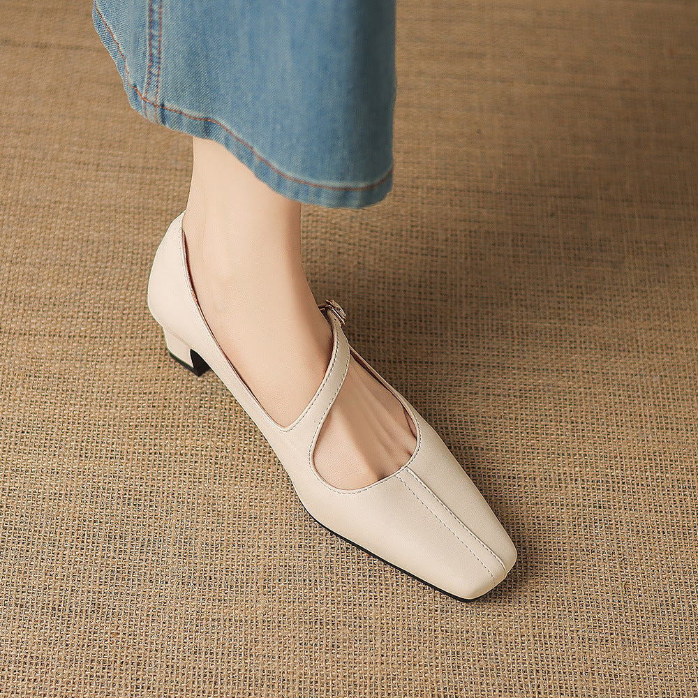 Zapatos Mary Jane Celes de cuero con punta cuadrada