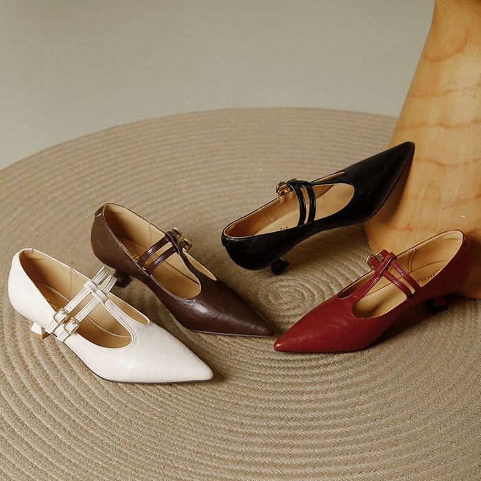 Mirel T-Strap-Pumps aus echtem Leder