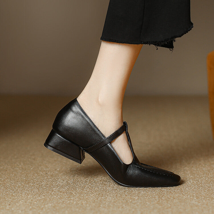 Escarpins Mary Jane Velora en cuir véritable à bout carré