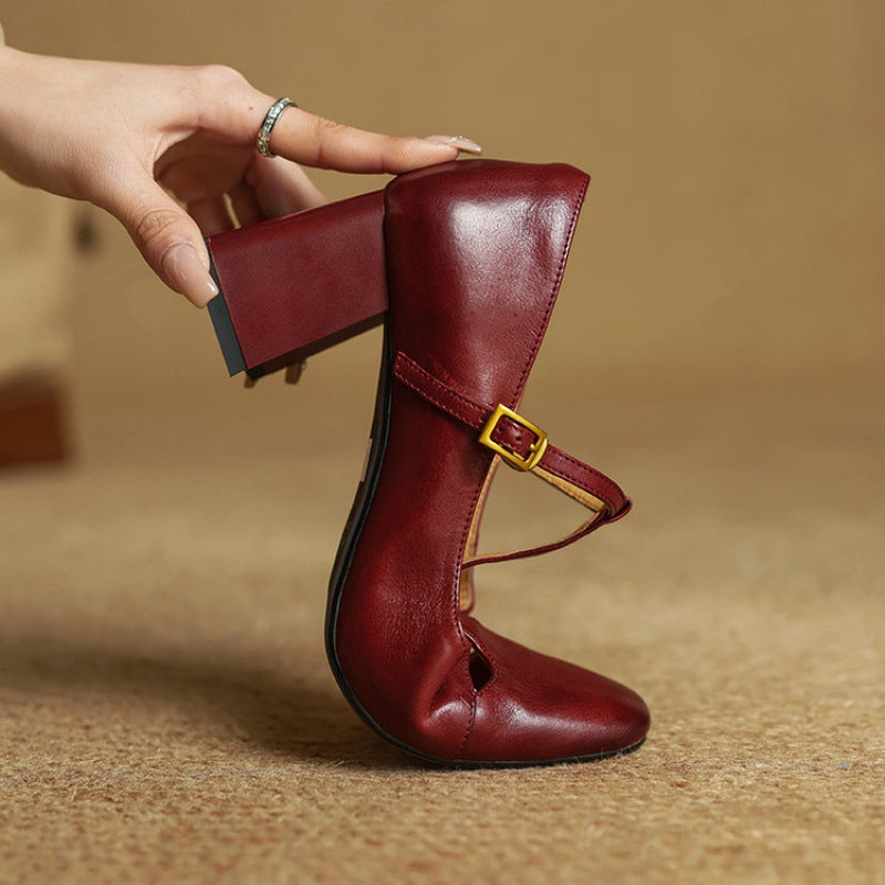 Yuna Mary-Jane-Heels aus echtem Leder mit T-Riemchen