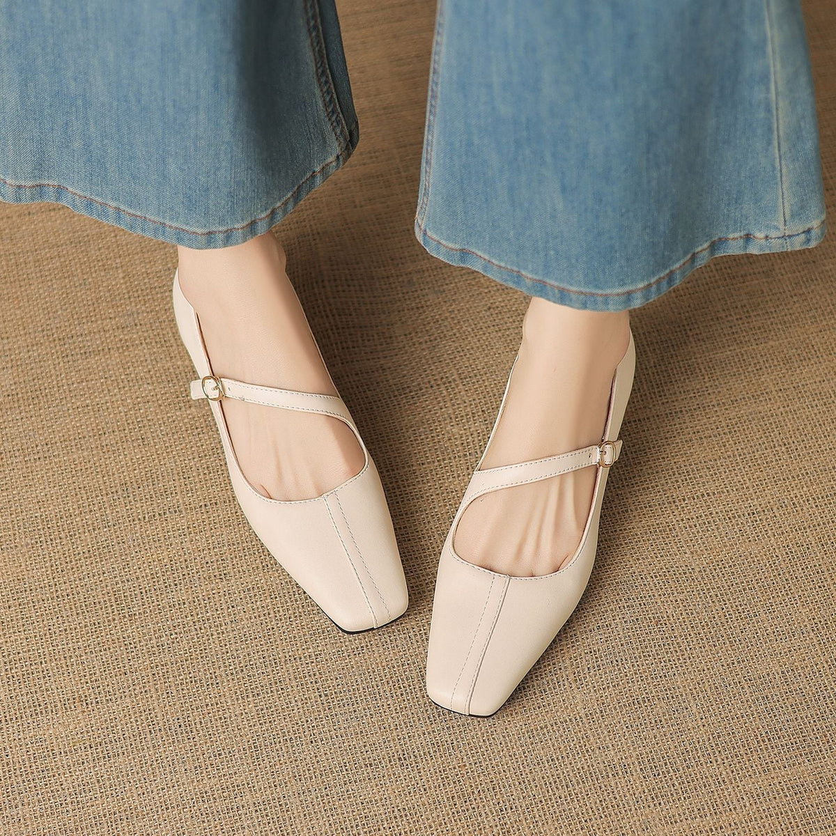 Zapatos Mary Jane Celes de cuero con punta cuadrada