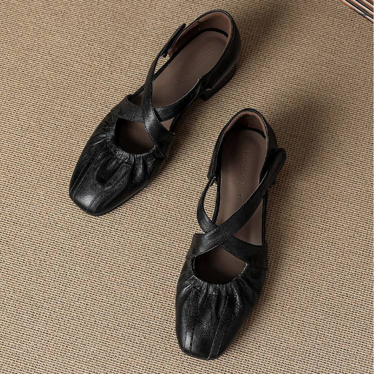 Chaussures plates Odie en cuir véritable à bride croisée