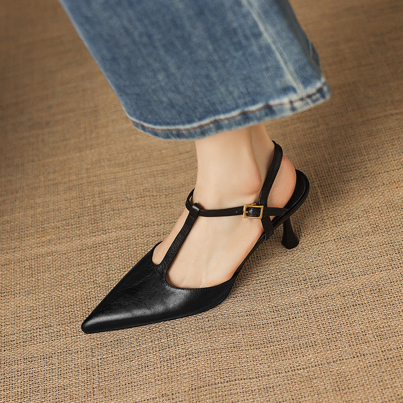 Tacones Mary Jane Luci de cuero genuino con punta fina