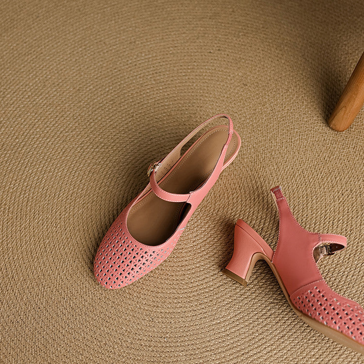 Escarpins slingback ajourés en cuir véritable Bela
