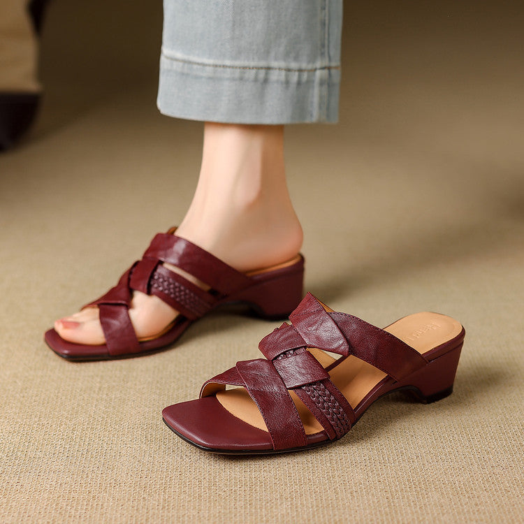 Sandalias de pala Solae de cuero genuino con punta cuadrada