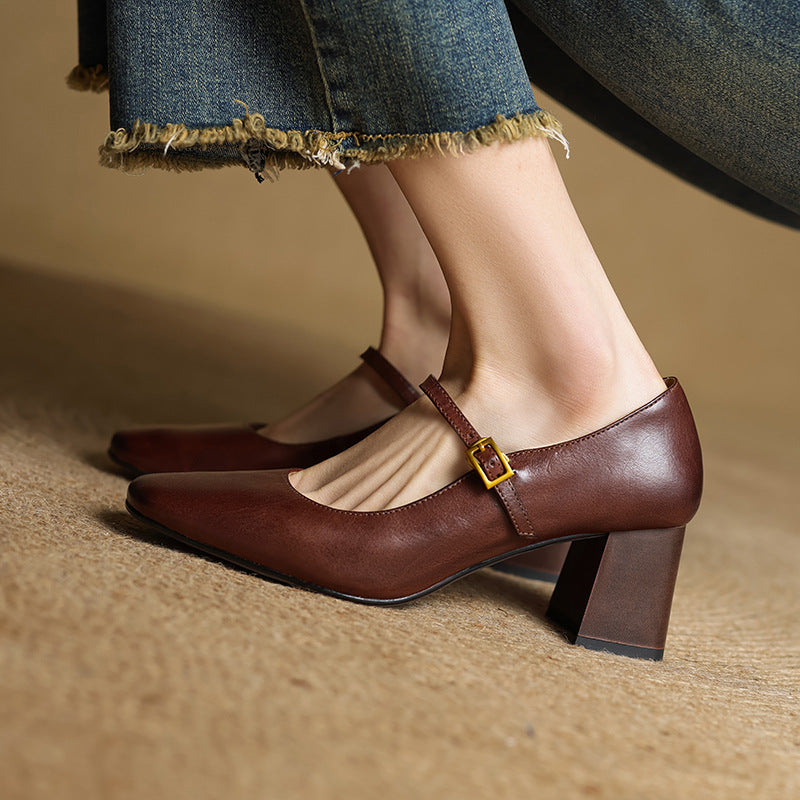 Tacones Lenara de cuero genuino