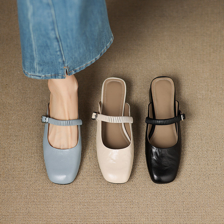 Mules Mary Jane de cuero genuino Novie