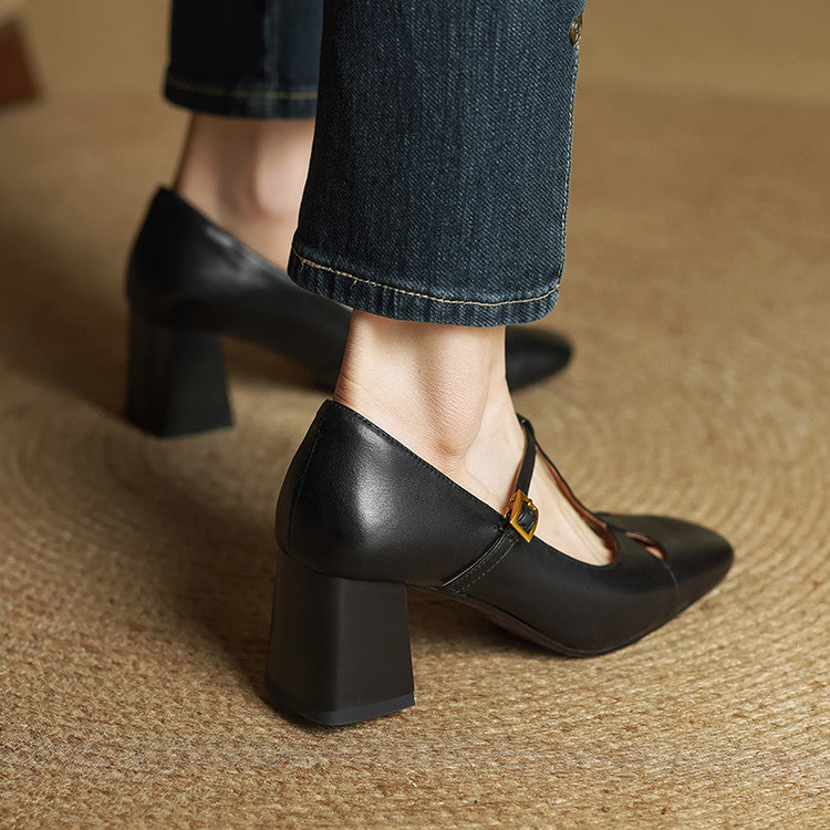 Yuna Mary-Jane-Heels aus echtem Leder mit T-Riemchen