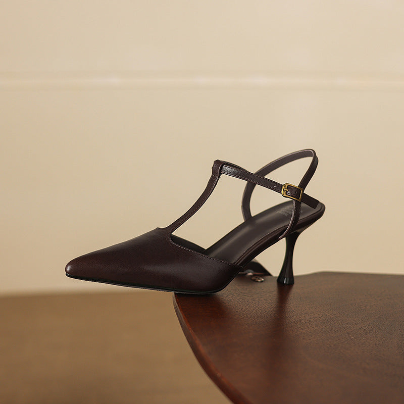 Tacones Mary Jane Luci de cuero genuino con punta fina
