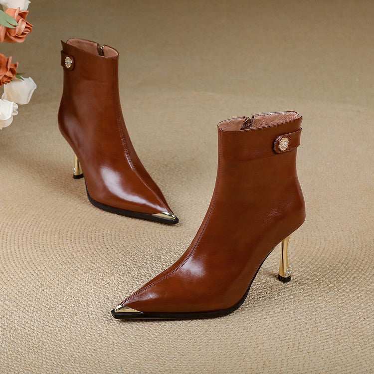 Botas de tacón de cuero genuino Estelle