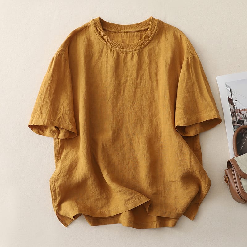 T-shirt Marin em Algodão e Linho