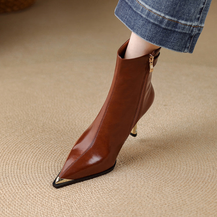 Botas de tacón de cuero genuino Estelle