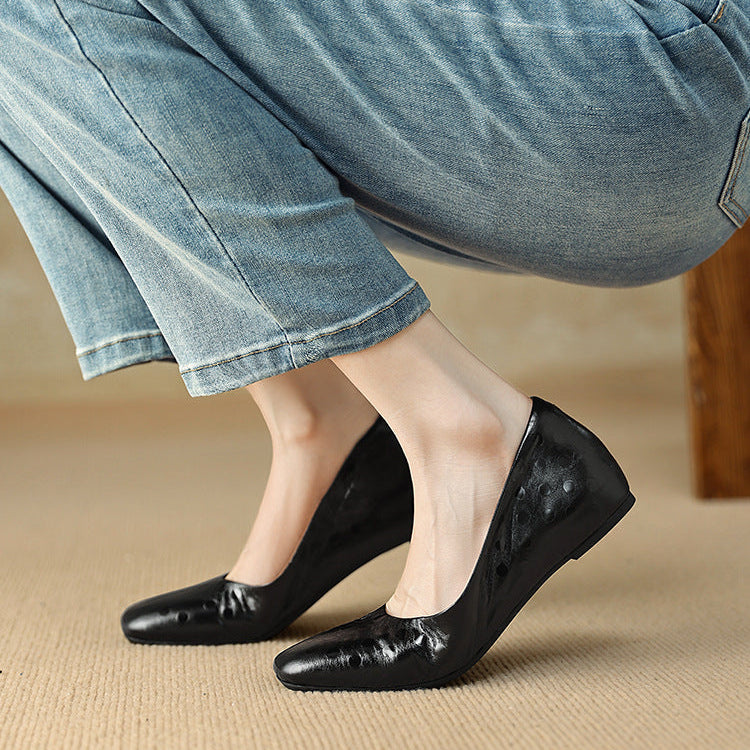 Zapatos planos Roma de cuero genuino con punta cuadrada
