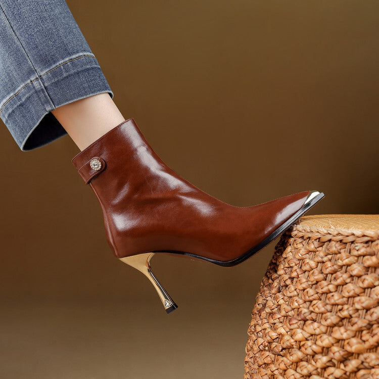 Botas de tacón de cuero genuino Estelle
