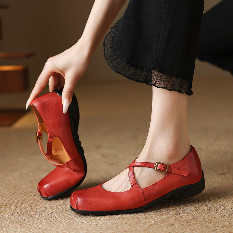 Gisel flache Schuhe aus echtem Leder mit gekreuzten Riemen