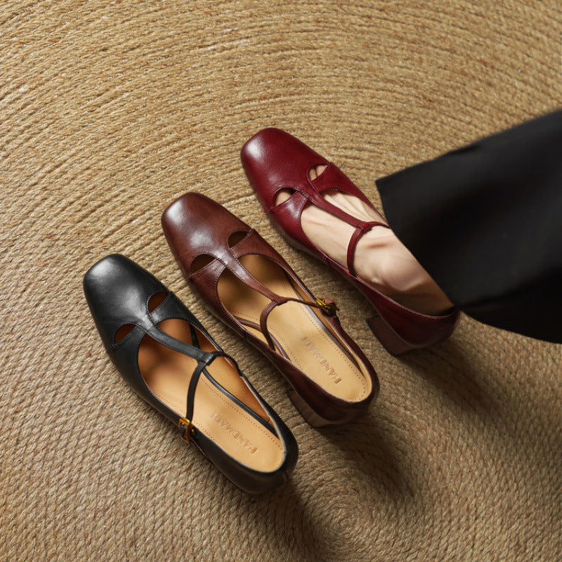 Yuna Mary-Jane-Heels aus echtem Leder mit T-Riemchen