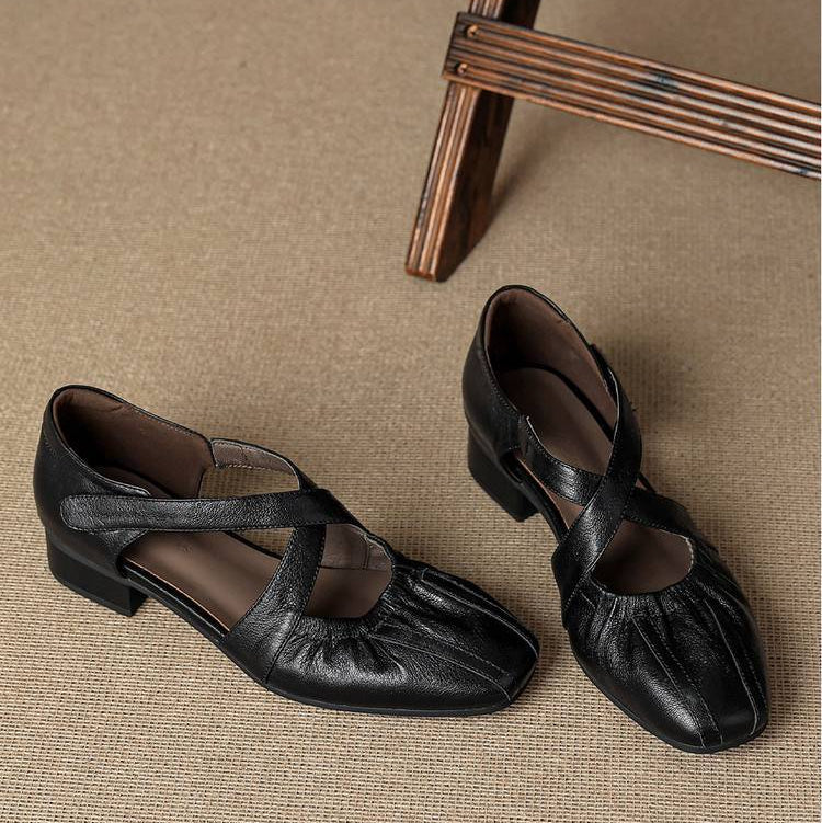 Chaussures plates Odie en cuir véritable à bride croisée