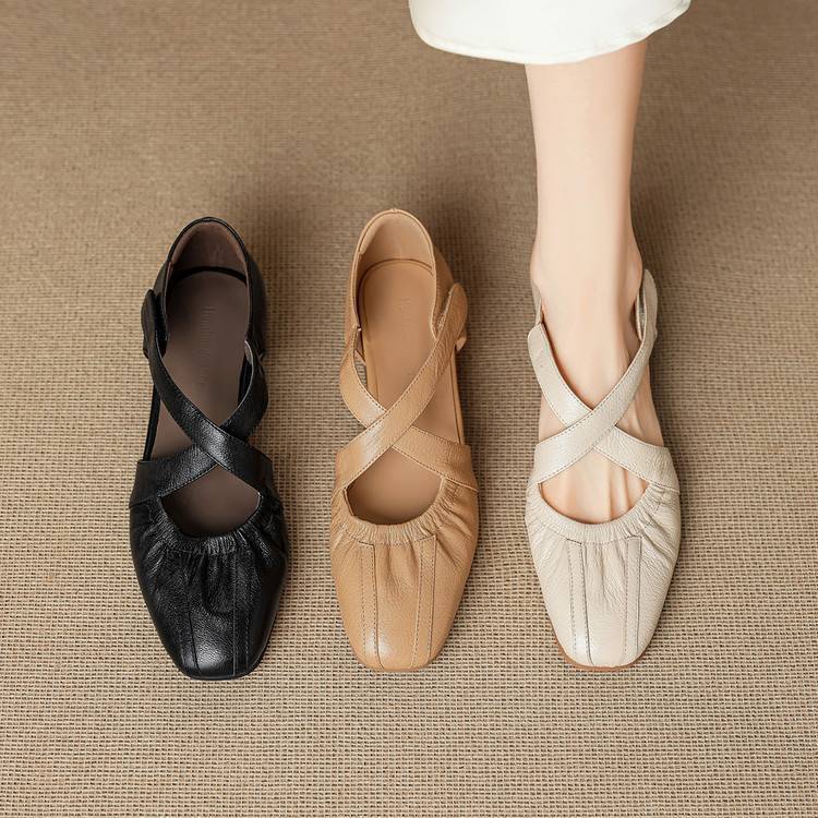 Chaussures plates Odie en cuir véritable à bride croisée