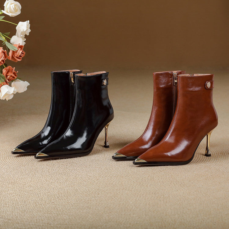 Botas de tacón de cuero genuino Estelle