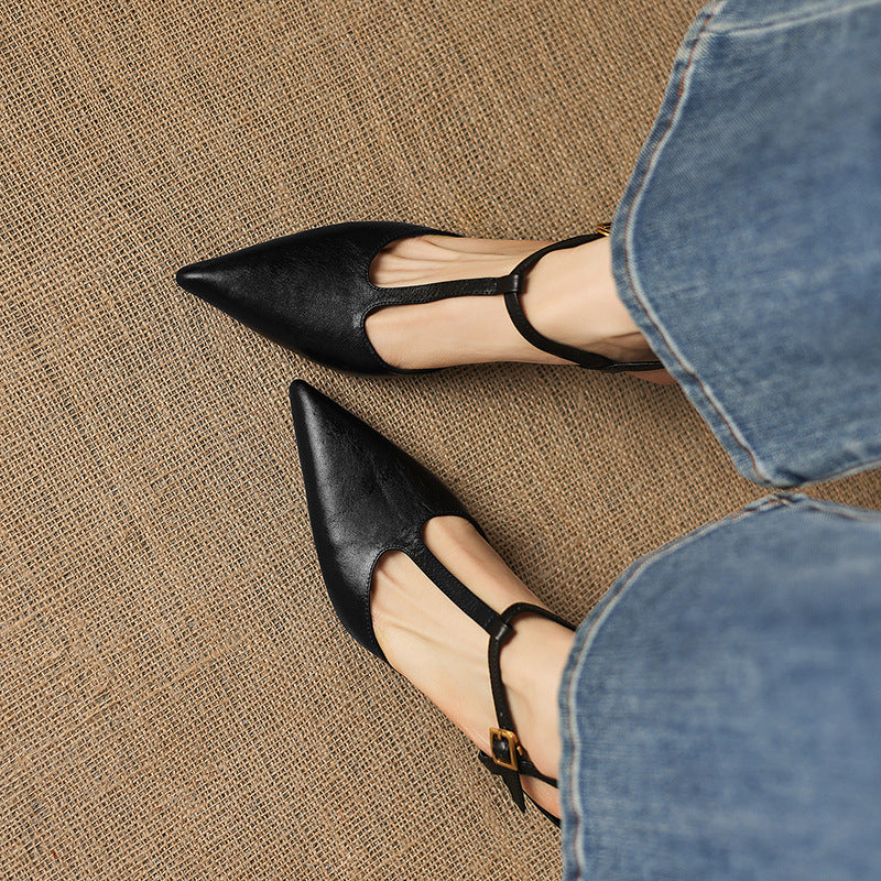 Tacones Mary Jane Luci de cuero genuino con punta fina