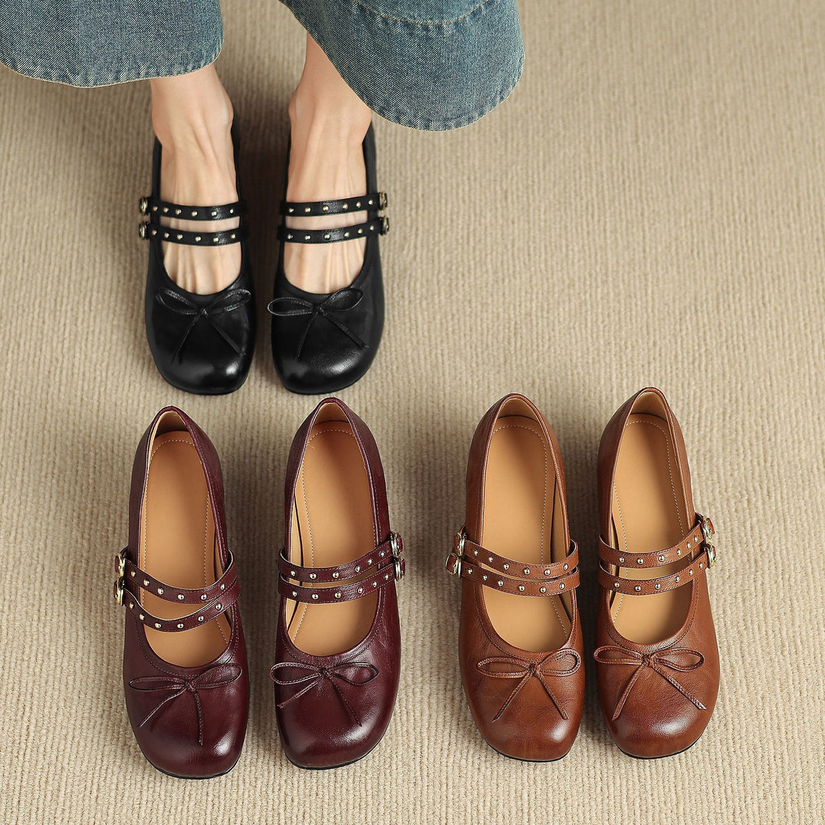 Alba Mary Jane-pumps van echt leer met studs