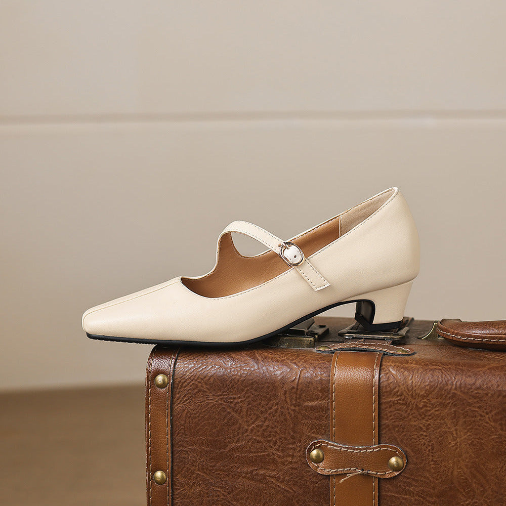 Zapatos Mary Jane Celes de cuero con punta cuadrada