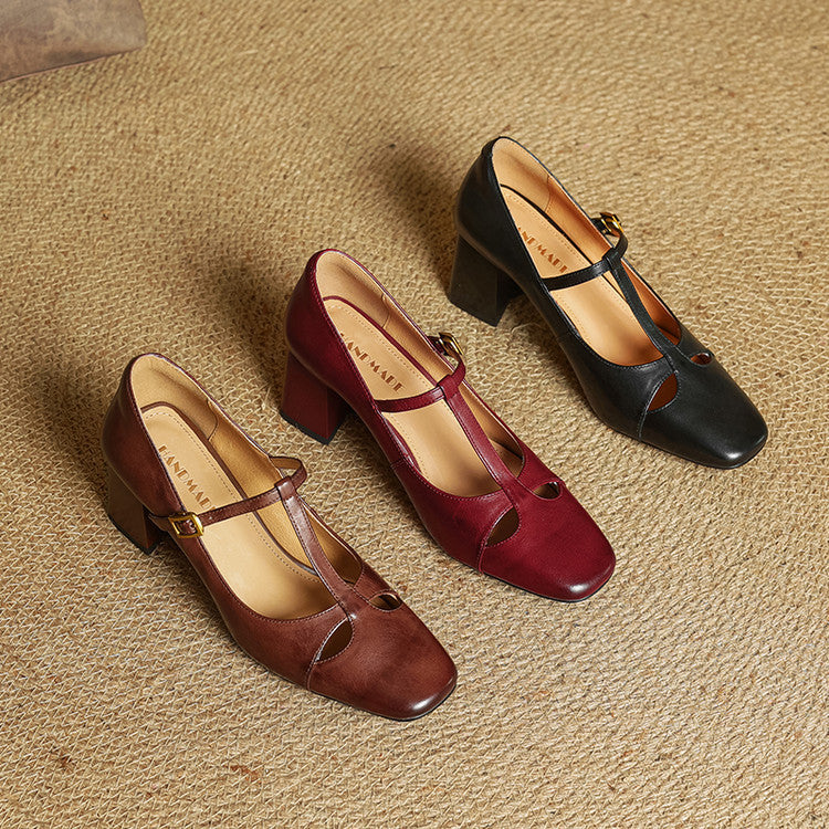Yuna Mary-Jane-Heels aus echtem Leder mit T-Riemchen