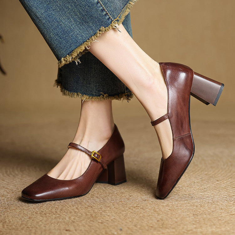 Tacones Lenara de cuero genuino