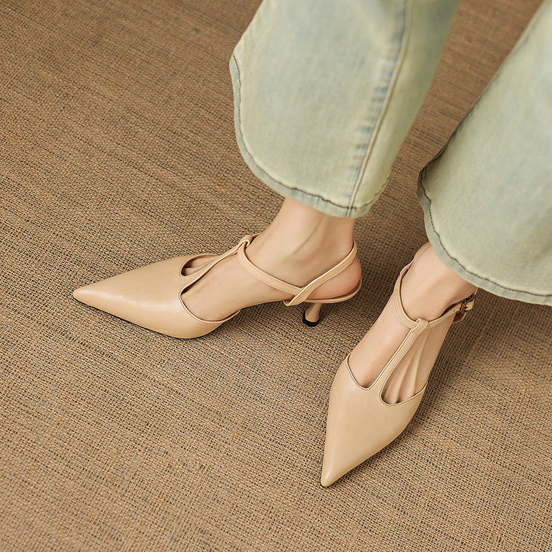 Tacones Mary Jane Luci de cuero genuino con punta fina