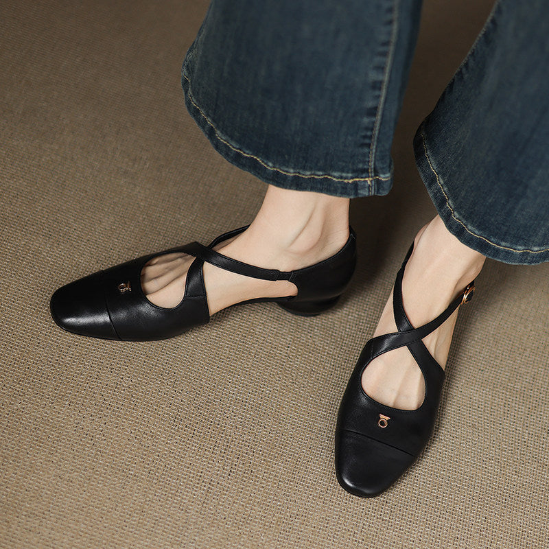 Zapatos planos Mary Jane Elene de cuero genuino