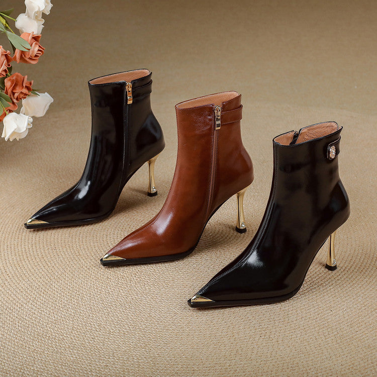 Botas de tacón de cuero genuino Estelle