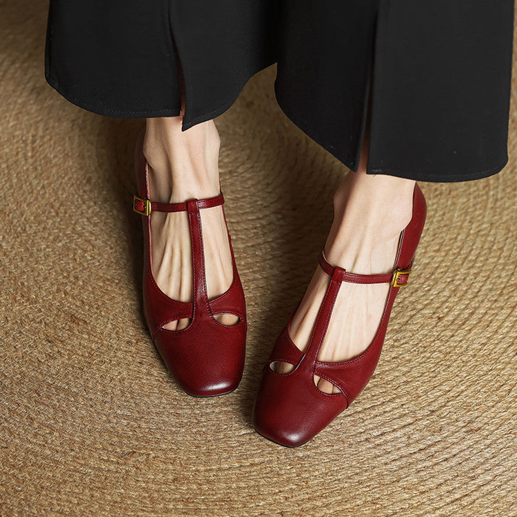 Yuna Mary-Jane-Heels aus echtem Leder mit T-Riemchen