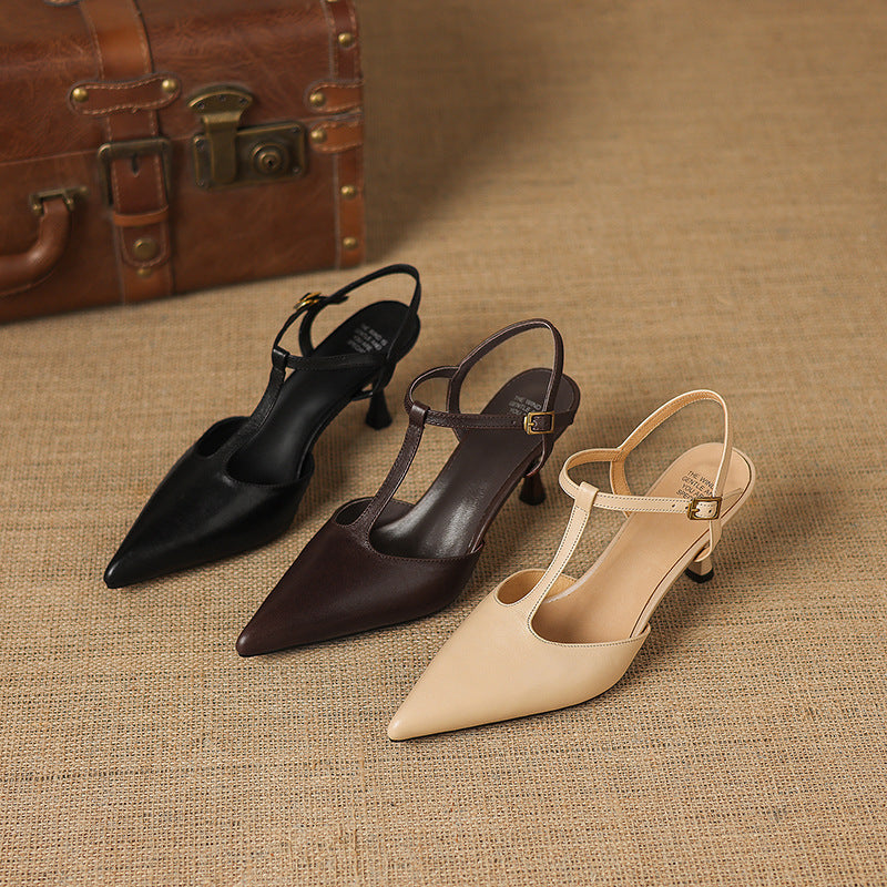 Tacones Mary Jane Luci de cuero genuino con punta fina