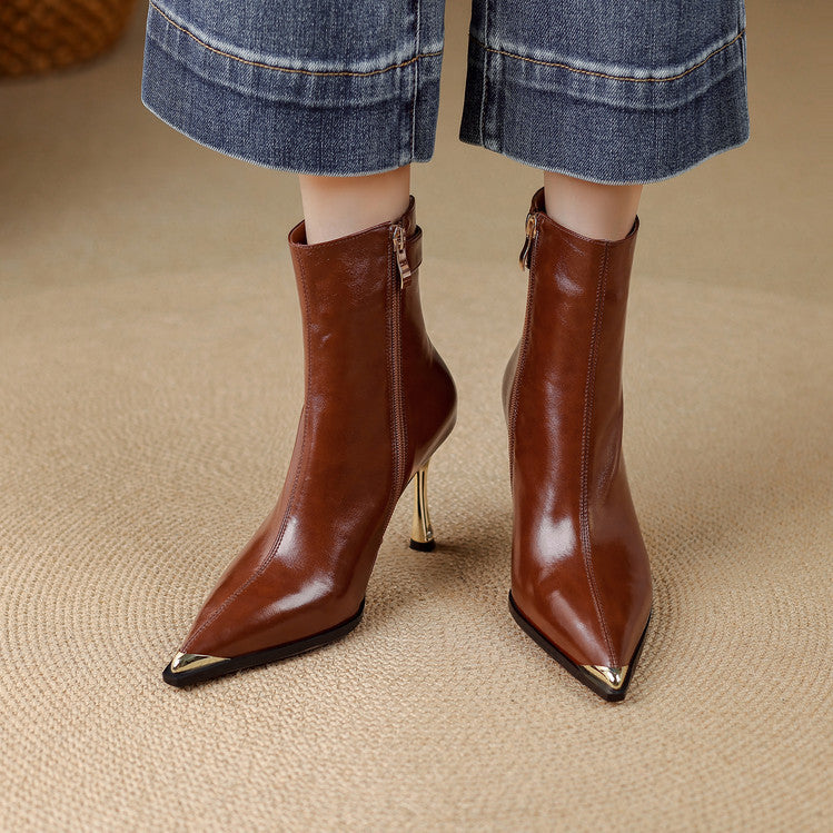Botas de tacón de cuero genuino Estelle