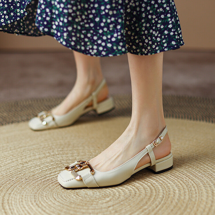 Cora Slingback-pumps i läder med fyrkantig tå